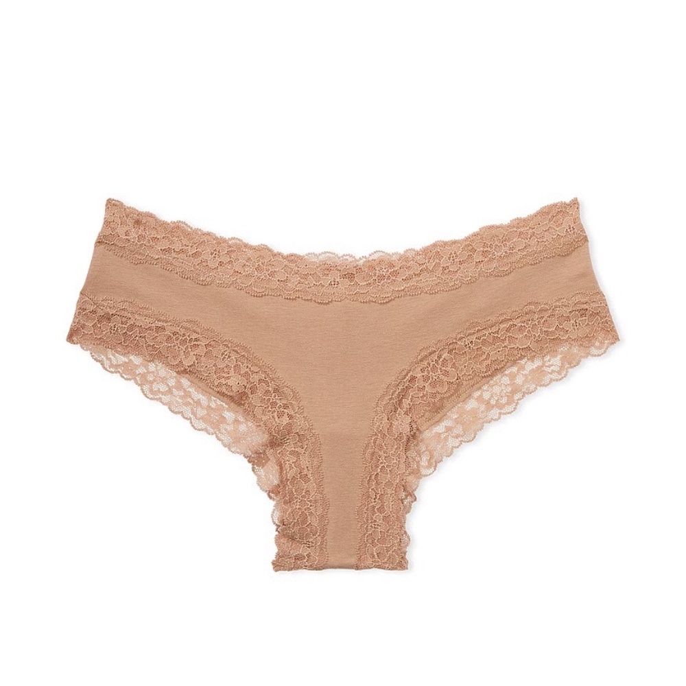 Victoria's Secret Lace-Waist Cotton Cheeky Panty Sweet Praline M NEW